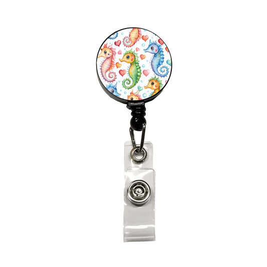 Cute Seahorses Hearts Watercolor Retractable ID Key Card Name Tag Badge Holder with Clip