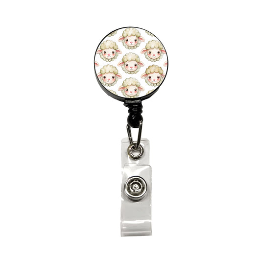 Cute Sheep Faces Watercolor Retractable ID Key Card Name Tag Badge Holder with Clip