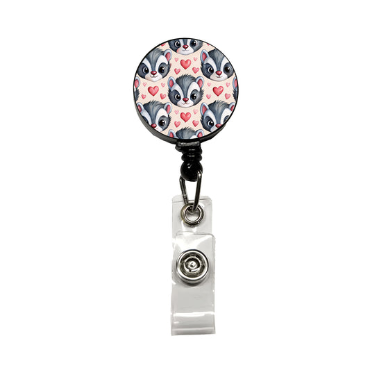 Cute Skunk Faces Hearts Watercolor Retractable ID Key Card Name Tag Badge Holder with Clip