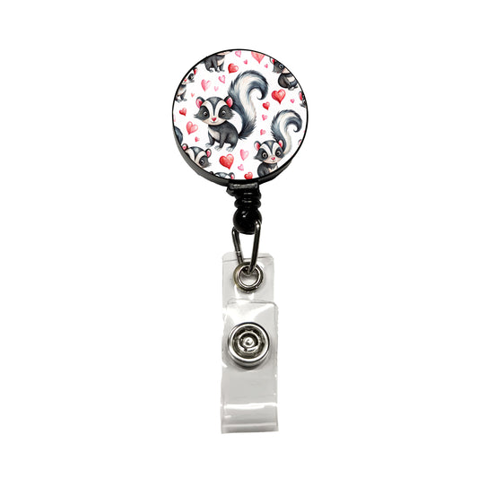 Cute Skunks Hearts Watercolor Retractable ID Key Card Name Tag Badge Holder with Clip