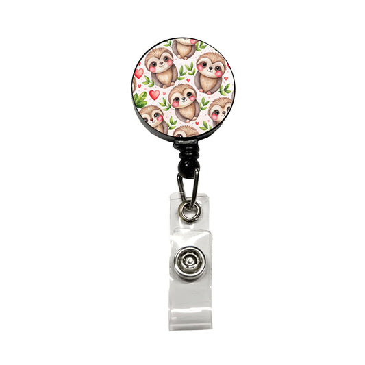 Cute Sloths Hearts Watercolor Retractable ID Key Card Name Tag Badge Holder with Clip
