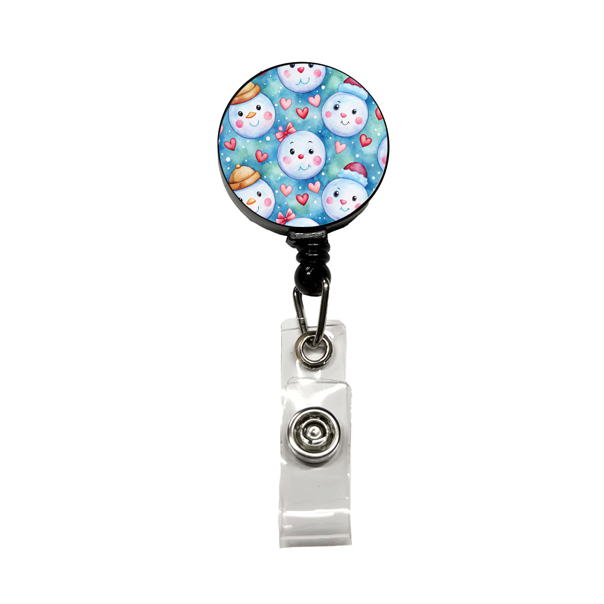 Cute Snowman Faces Hearts Winter Retractable ID Key Card Name Tag Badge Holder with Clip