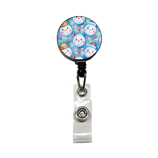 Cute Snowman Faces Hearts Winter Retractable ID Key Card Name Tag Badge Holder with Clip