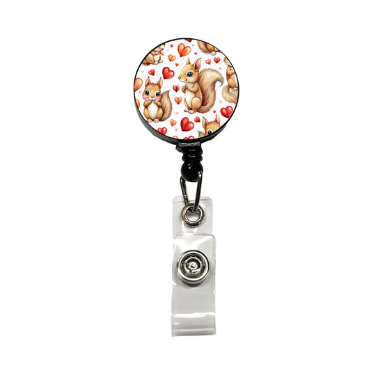 Cute Squirrels Hearts Watercolor Retractable ID Key Card Name Tag Badge Holder with Clip