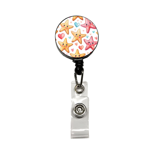 Cute Starfish Hearts Watercolor Retractable ID Key Card Name Tag Badge Holder with Clip