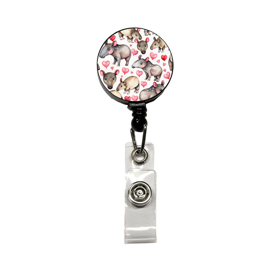 Cute Tapirs Hearts Watercolor Retractable ID Key Card Name Tag Badge Holder with Clip