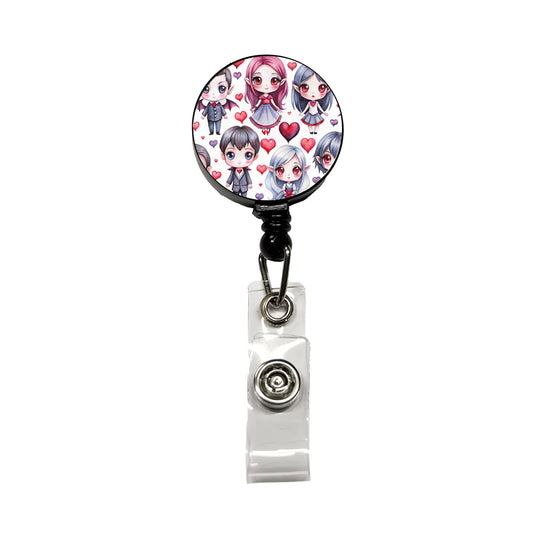 Cute Vampires Hearts Watercolor Retractable ID Key Card Name Tag Badge Holder with Clip