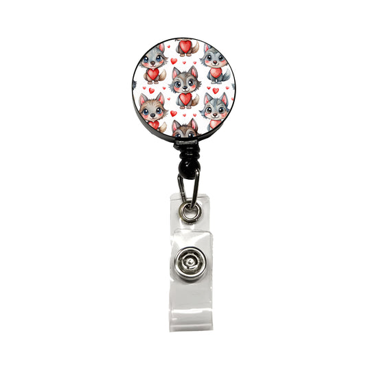 Cute Werewolves Hearts Watercolor Retractable ID Key Card Name Tag Badge Holder with Clip