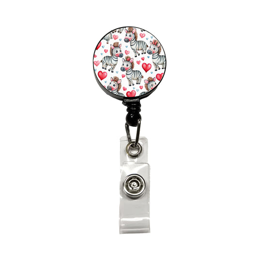 Cute Zebras Hearts Watercolor Retractable ID Key Card Name Tag Badge Holder with Clip