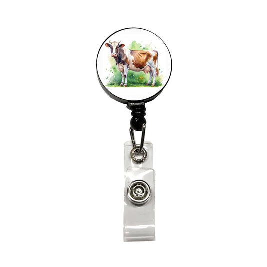 Dairy Cow Watercolor Retractable ID Key Card Name Tag Badge Holder with Clip