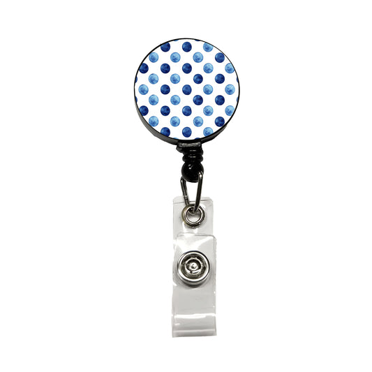 Dark Blue Polka Dots White Background Retractable ID Key Card Name Tag Badge Holder with Clip