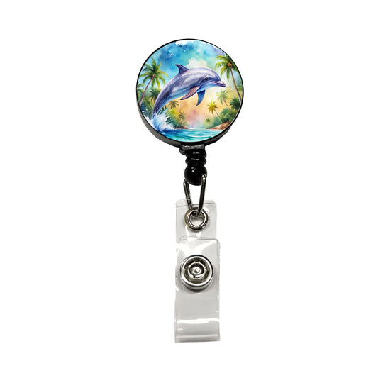 Dolphin Tropical Watercolor Design Retractable ID Key Card Name Tag Badge Holder with Clip