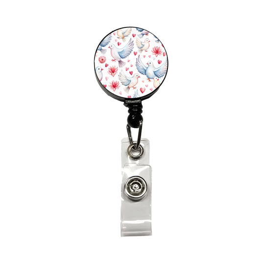 Doves Hearts Watercolor Retractable ID Key Card Name Tag Badge Holder with Clip