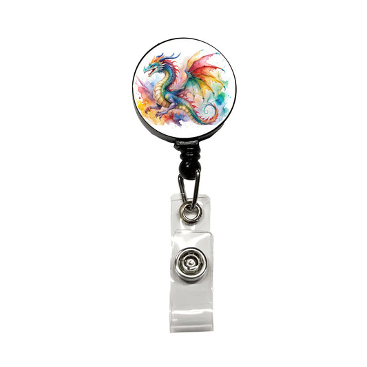 Dragon Watercolor Design Retractable ID Key Card Name Tag Badge Holder with Clip