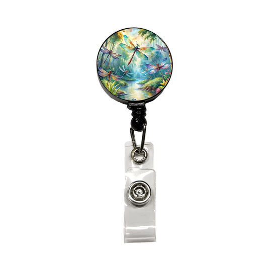 Dragonflies Forest Fantasy Watercolor Design Retractable ID Key Card Name Tag Badge Holder with Clip