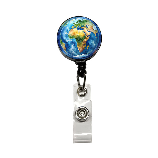 Earth Africa Asia Europe From Space Watercolor Retractable ID Key Card Name Tag Badge Holder with Clip