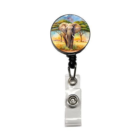 Elephant African Plain Watercolor Design Retractable ID Key Card Name Tag Badge Holder with Clip