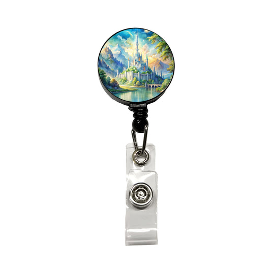 Elves Fantasy Kingdom Watercolor Design Retractable ID Key Card Name Tag Badge Holder with Clip