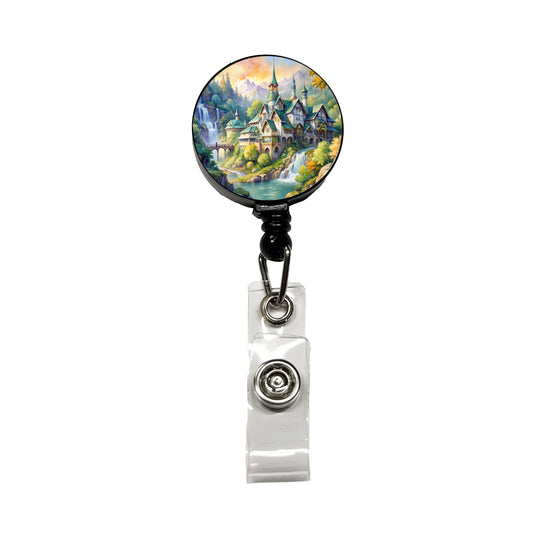 Elvish Elven Castle Fantasy Beautiful Watercolor Retractable ID Key Card Name Tag Badge Holder with Clip