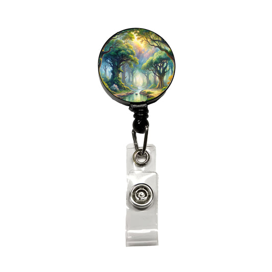 Elvish Elves Forest Fantasy Watercolor Design Retractable ID Key Card Name Tag Badge Holder with Clip