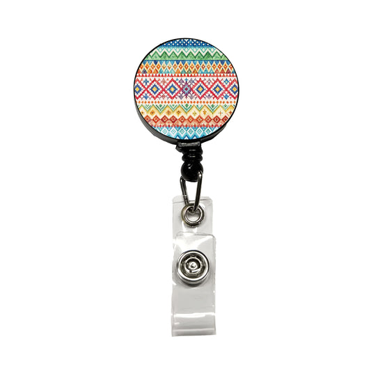 Fair Isle Knitting Sweater Retractable ID Key Card Name Tag Badge Holder with Clip
