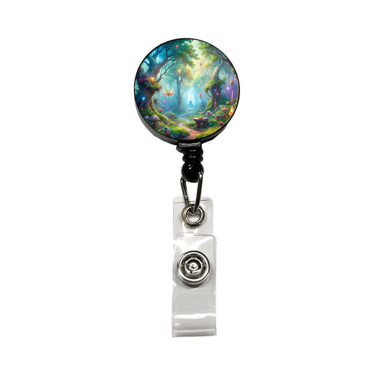 Fairy Forest Fantasy Watercolor Beautiful Retractable ID Key Card Name Tag Badge Holder with Clip