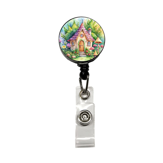Fairy House Watercolor Adorable Retractable ID Key Card Name Tag Badge Holder with Clip