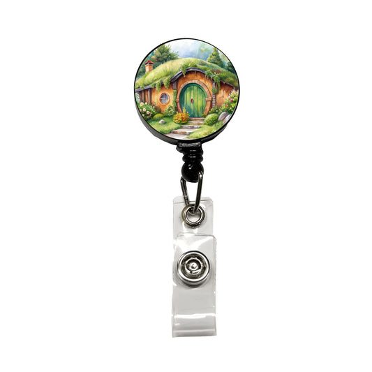 Fantasy House Grass Roof Watercolor Design Retractable ID Key Card Name Tag Badge Holder with Clip
