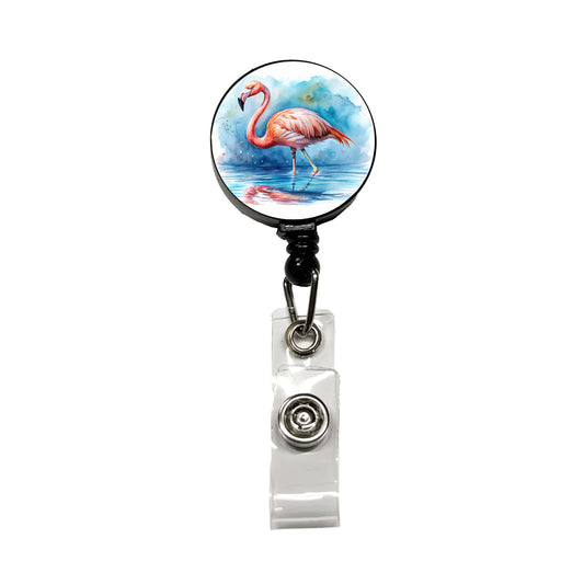 Flamingo Bird In Water Watercolor Retractable ID Key Card Name Tag Badge Holder with Clip