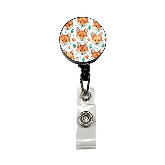 Fox Faces Hearts Watercolor Retractable ID Key Card Name Tag Badge Holder with Clip