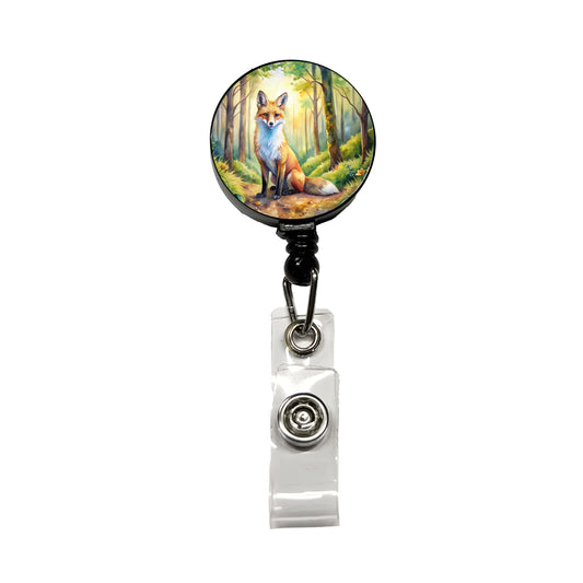 Fox Sitting In Forest Watercolor Retractable ID Key Card Name Tag Badge Holder with Clip
