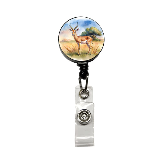 Gazelle African Plain Watercolor Design Retractable ID Key Card Name Tag Badge Holder with Clip
