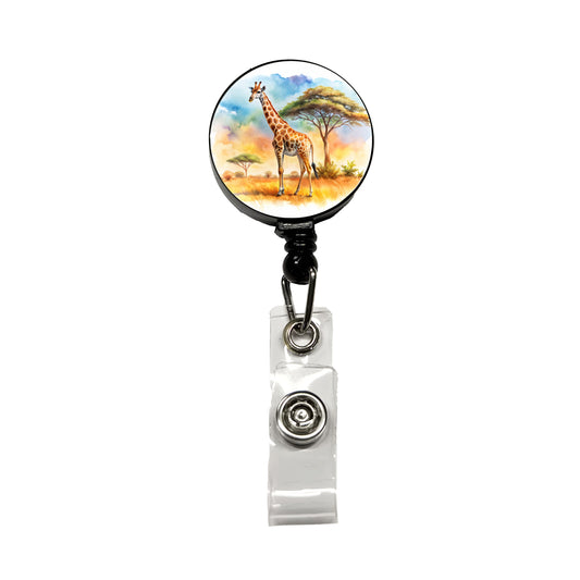 Giraffe African Plain Watercolor Design Retractable ID Key Card Name Tag Badge Holder with Clip