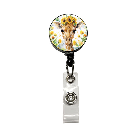 Giraffe Watercolor Design With Sunflowers Retractable ID Key Card Name Tag Badge Holder with Clip