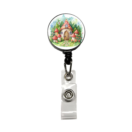 Gnome House Red Roof Watercolor Cute Retractable ID Key Card Name Tag Badge Holder with Clip