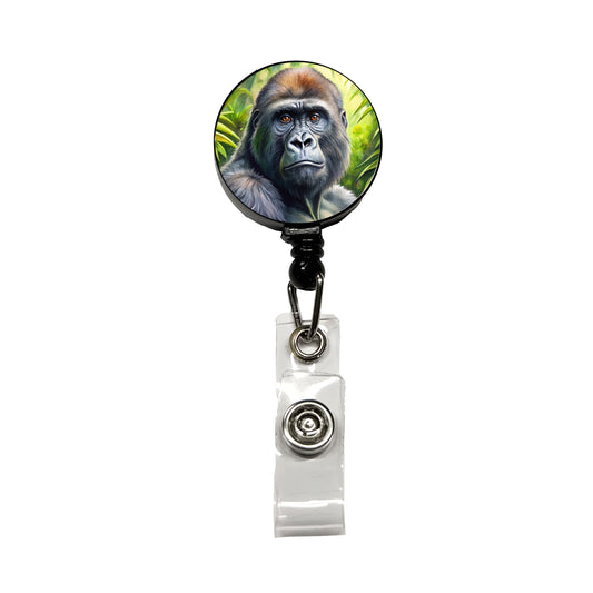 Gorilla In Rainforest Watercolor Retractable ID Key Card Name Tag Badge Holder with Clip