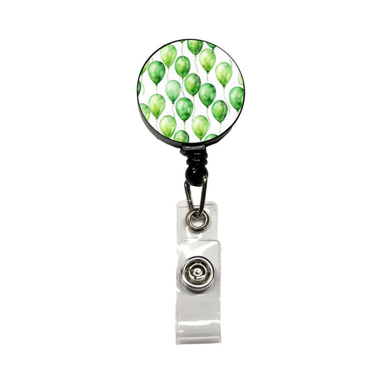 Green Balloons Watercolor Birthday Retractable ID Key Card Name Tag Badge Holder with Clip