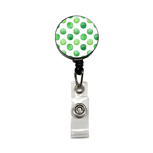 Green Polka Dots White Background Retractable ID Key Card Name Tag Badge Holder with Clip