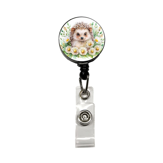 Hedgehog Watercolor Design With Daisies Retractable ID Key Card Name Tag Badge Holder with Clip