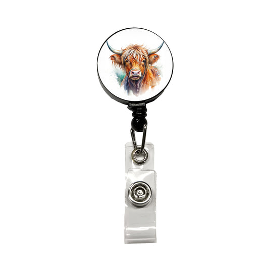 Highland Cow Watercolor Design Retractable ID Key Card Name Tag Badge Holder with Clip