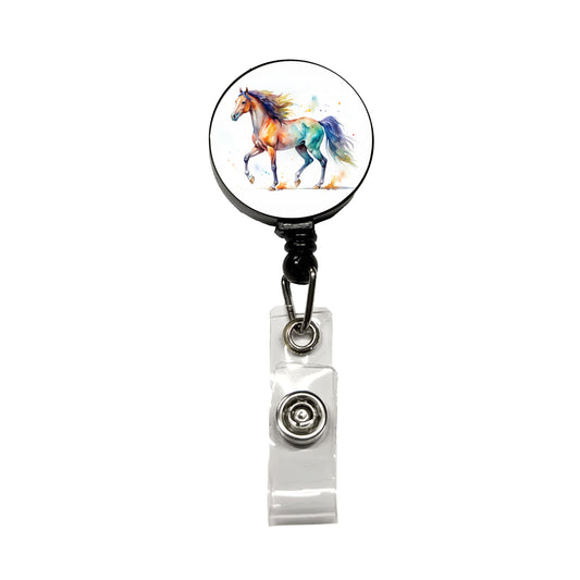 Horse Watercolor Design Retractable ID Key Card Name Tag Badge Holder with Clip