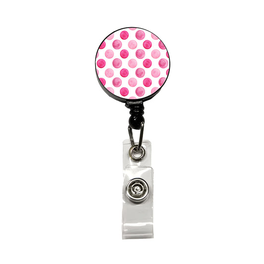 Hot Pink Polka Dots White Background Retractable ID Key Card Name Tag Badge Holder with Clip