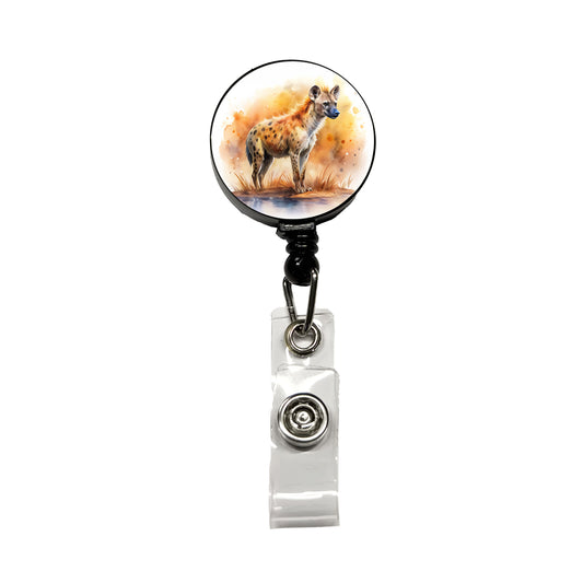 Hyena African Plain Watercolor Design Retractable ID Key Card Name Tag Badge Holder with Clip