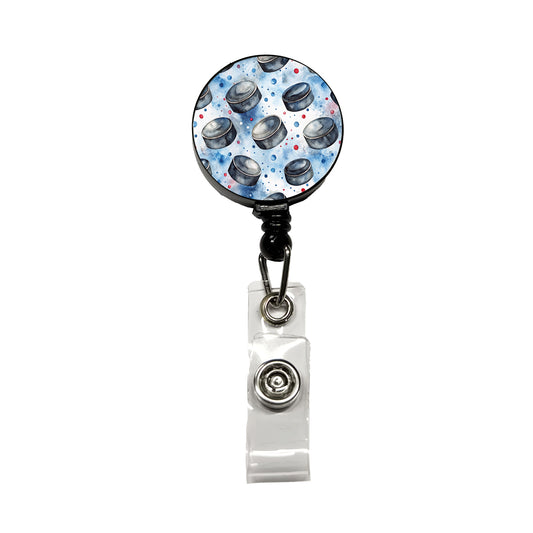 Ice Hockey Pucks Watercolor Retractable ID Key Card Name Tag Badge Holder with Clip