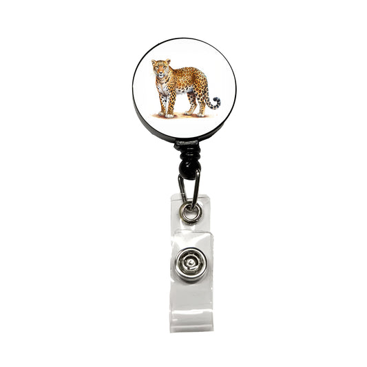 Leopard Print Watercolor Retractable ID Key Card Name Tag Badge Holder with Clip