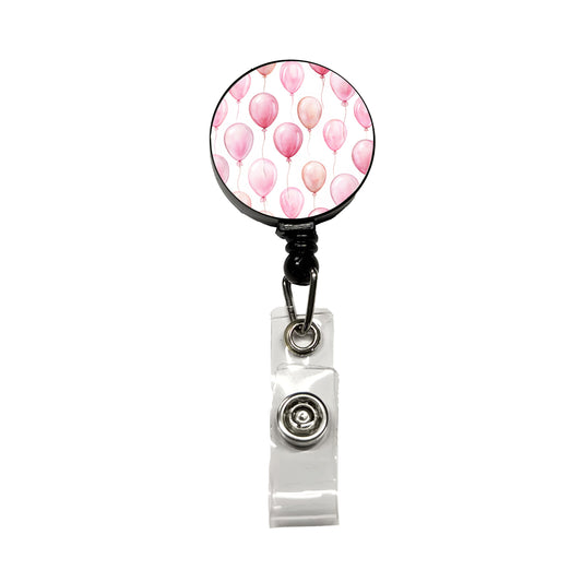 Light Pink Balloons Watercolor Birthday Retractable ID Key Card Name Tag Badge Holder with Clip