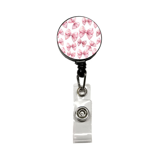 Light Pink Scattered Coquette Bows Watercolor Retractable ID Key Card Name Tag Badge Holder with Clip