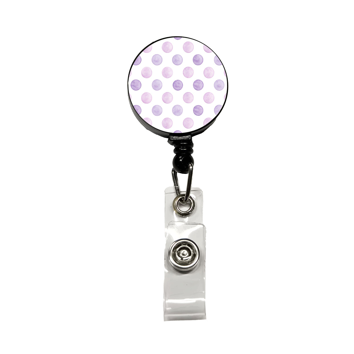 Light Purple Polka Dots White Background Retractable ID Key Card Name Tag Badge Holder with Clip