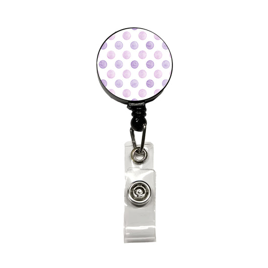 Light Purple Polka Dots White Background Retractable ID Key Card Name Tag Badge Holder with Clip