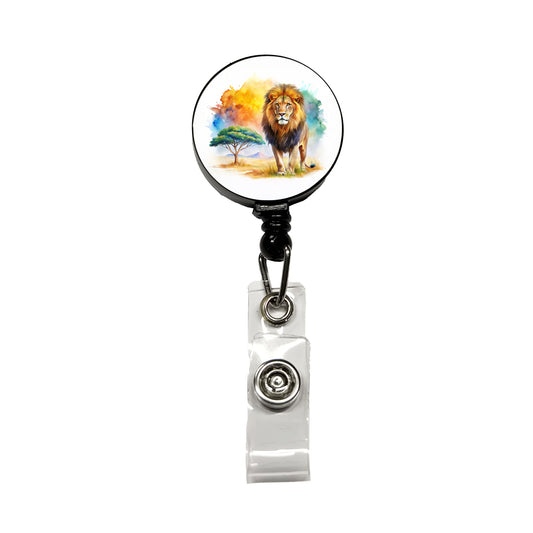 Lion African Plain Beautiful Watercolor Retractable ID Key Card Name Tag Badge Holder with Clip